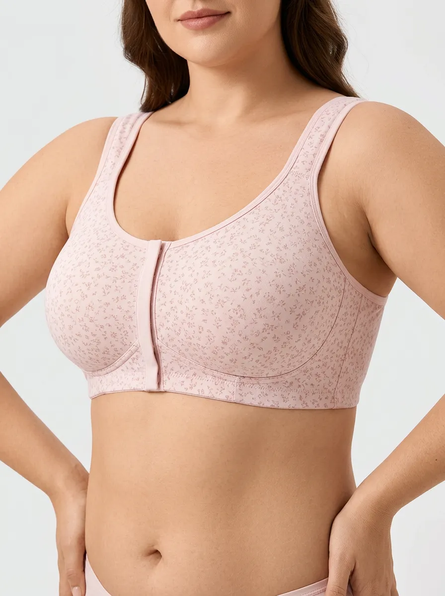 Women's Plus Size Blush Floral Front-Closure Full-Coverage Wireless Bralette