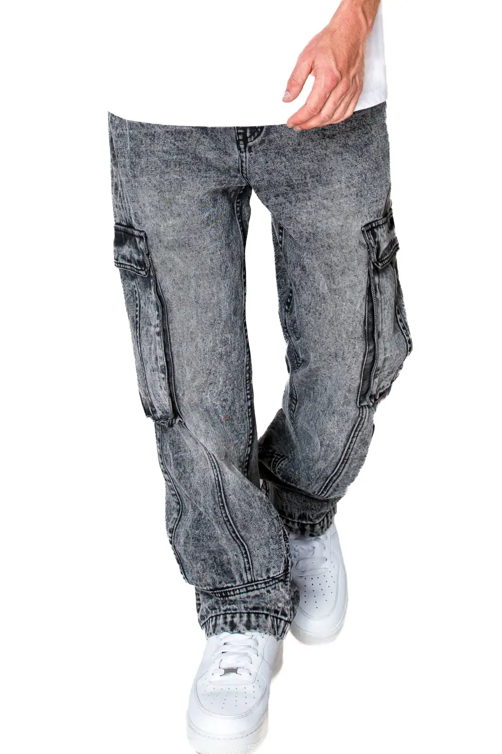 Men's Front Seam Baggy Fit Cargo Denim Jeans