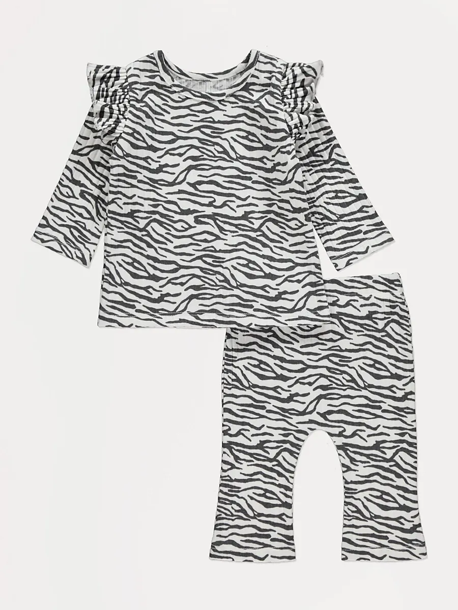 Zebra Ribbed Long Sleeve Top and Leggings Outfit