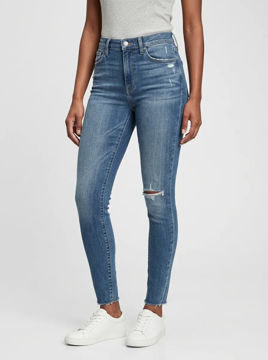 Women's Casual Distressed Raw Hem Slim Jeans