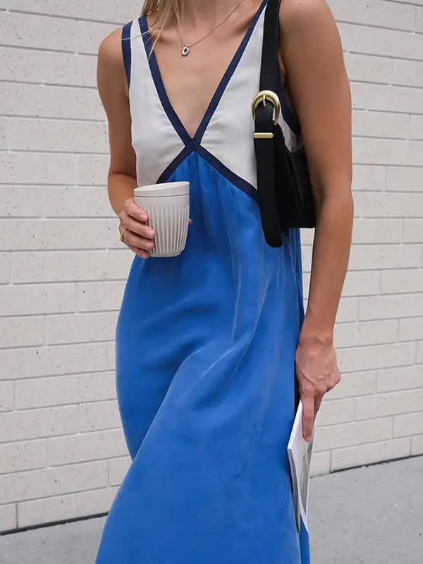 Loose Color Sleeveless Neck Maxi Dress