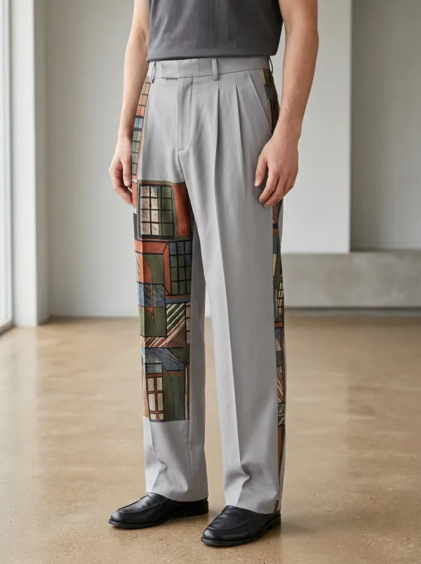 Men's Geometric Art Pattern Printed Wide Leg Trousers