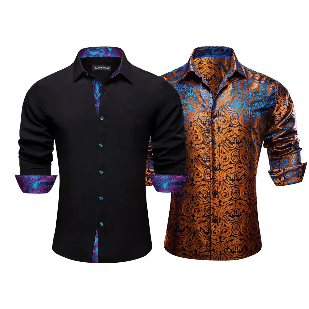 Textured Paisley Long Sleeve Silk Dress Shirt