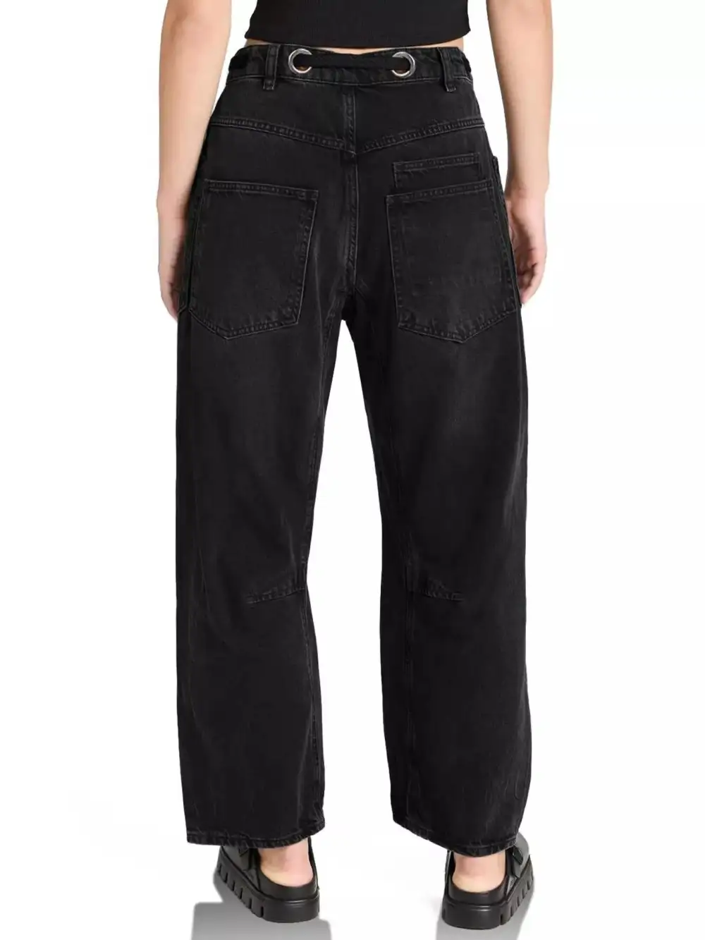 Tailored Wide Leg Washed Denim Jeans