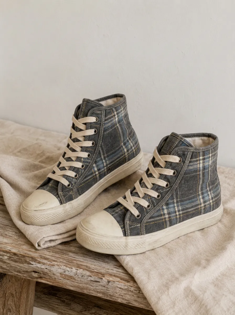 Unisex Classic Vintage Plaid Pattern Patterned High Top Ocean Inspired Canvas Shoes