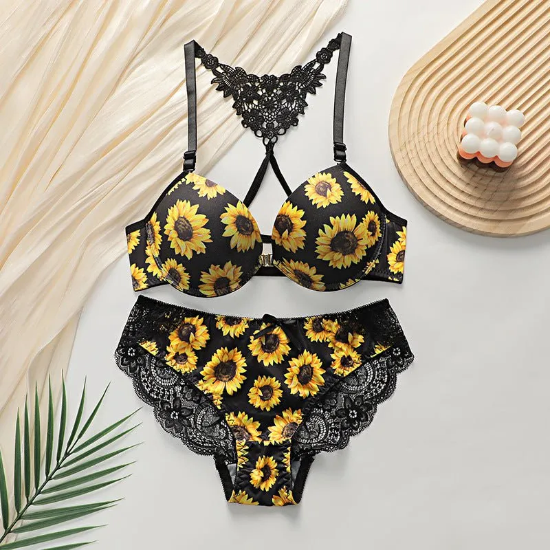 Front-Closure Floral Embroidery Bra Set