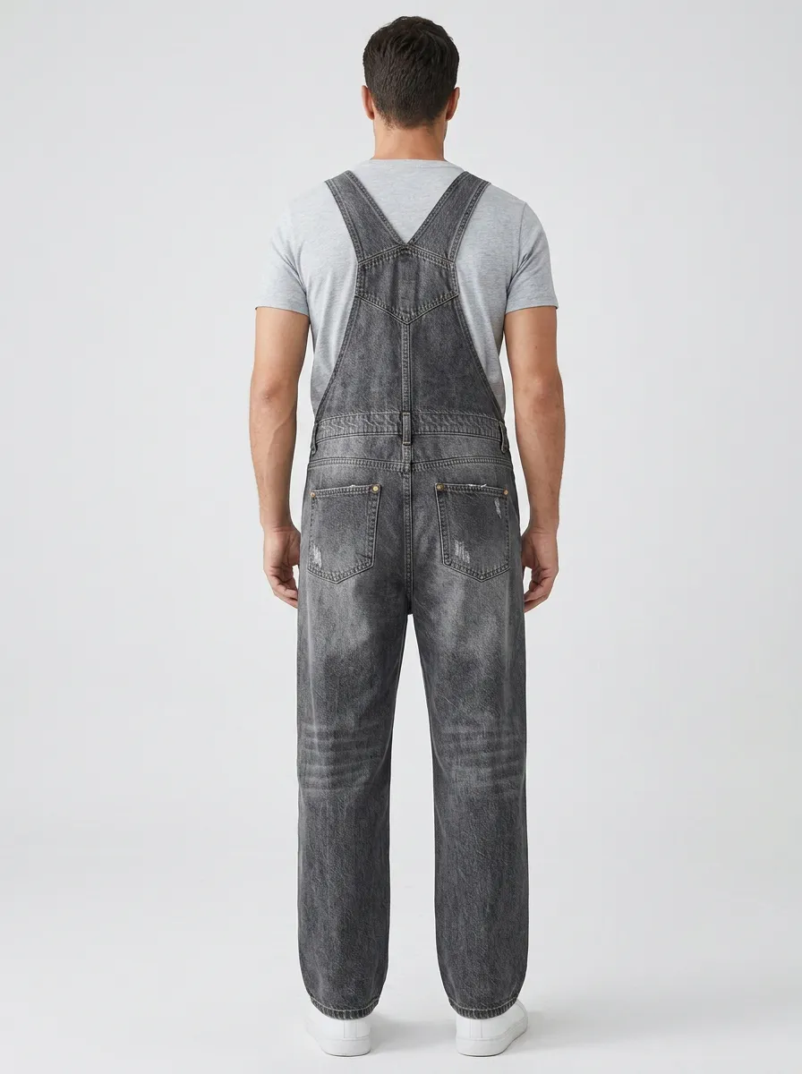 Men's Bib Distressed Washed Denim Bib Overalls