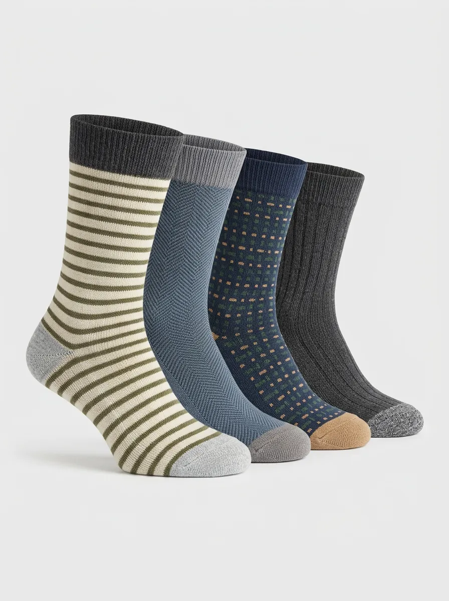 Striped Geometric Textured Ribbed Texture Men's Crew Socks Four-Pair Pack