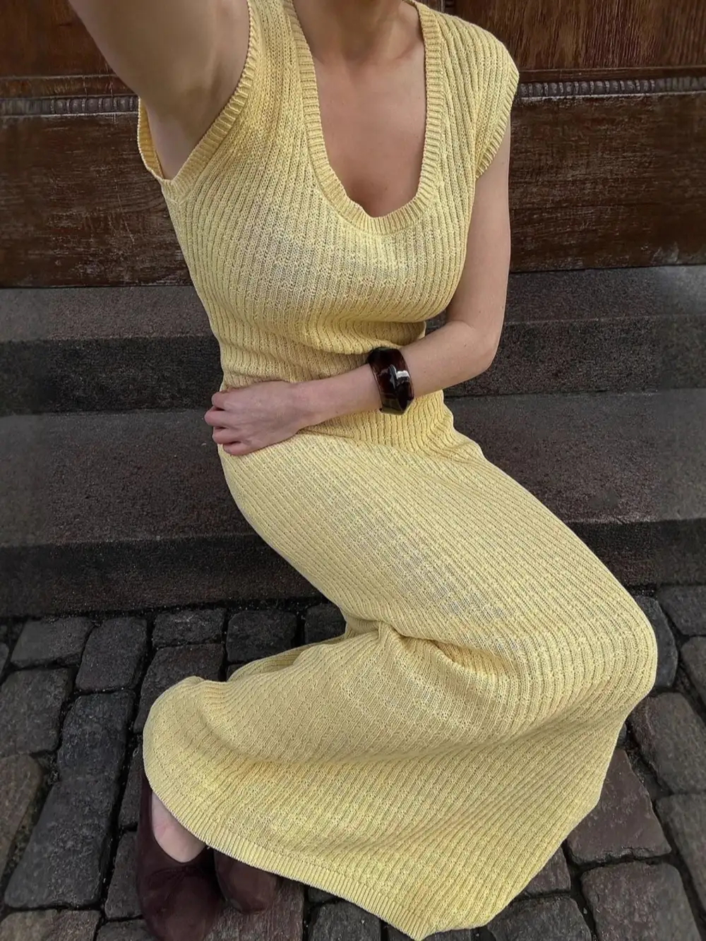 Knit Slit Sleeveless Midi Dress