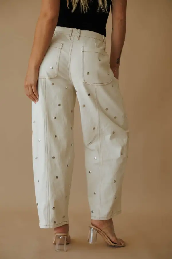 Barrel Studded Wide-Leg Tapered Jeans