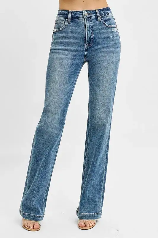 Distressed Detail Bootcut Plus Denim Jeans