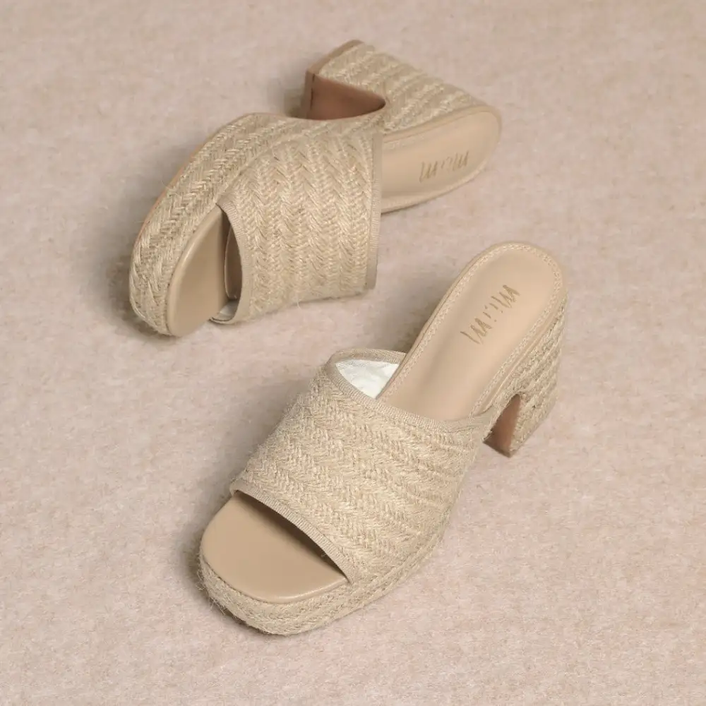 Amelia Raffia Platform Mule Heel