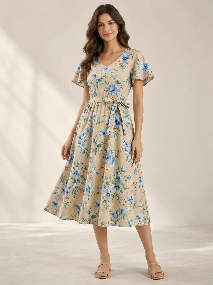Women's Nature Detail Floral Printed Dress