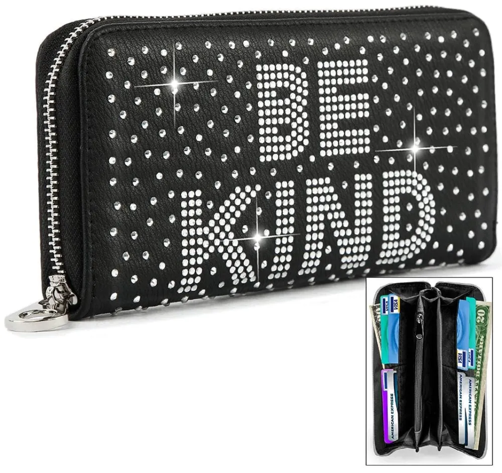 Casual Detail Crystal Accent Faux Leather Accordion Wallet