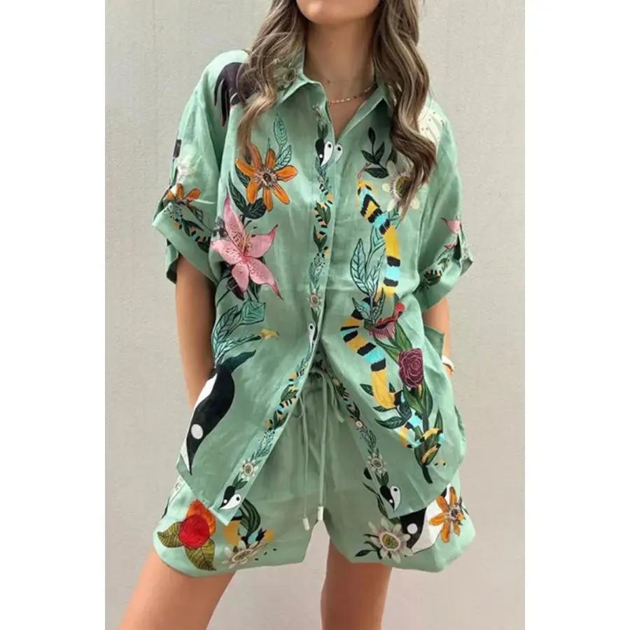 Tropical Paradise Floral Print Shirt and Shorts Set