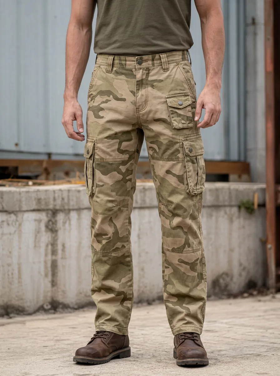 Men's Field Desert Camo Snap-Flap Pocket Reinforced Knee Cargo Pants