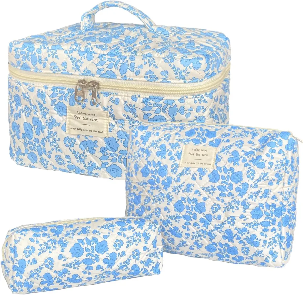 Quilted Floral Travel Makeup Bag