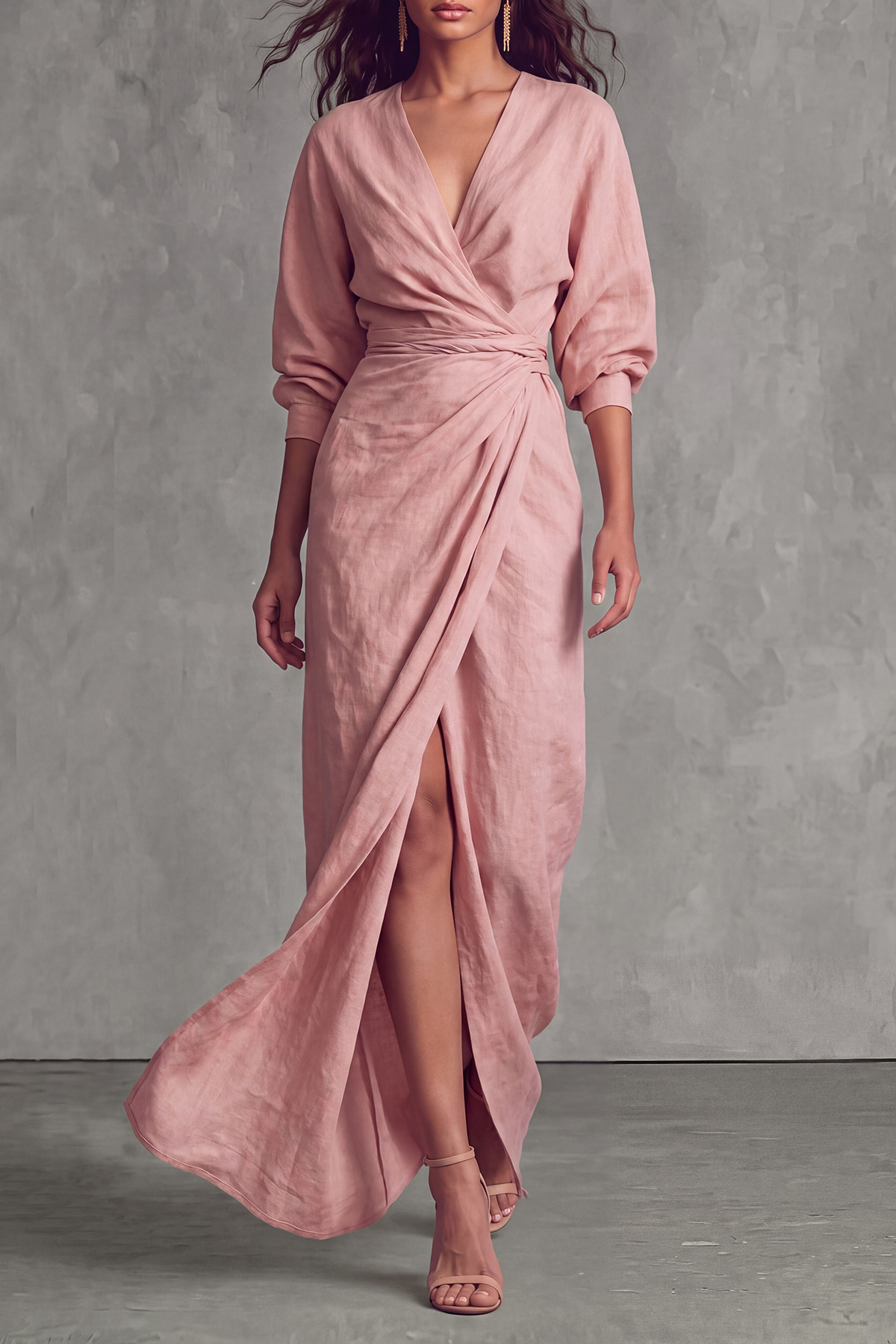 Plunge Neck Slit Maxi Dress