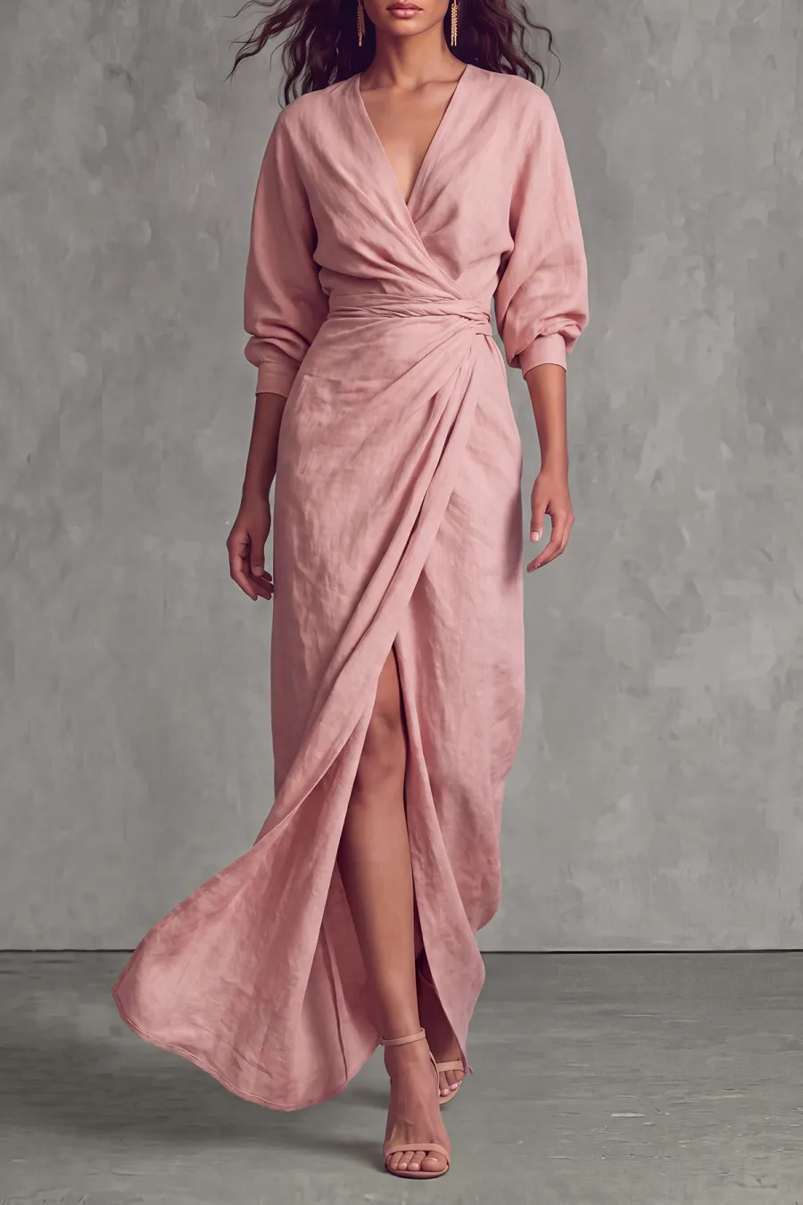 Plunge Neck Slit Maxi Dress