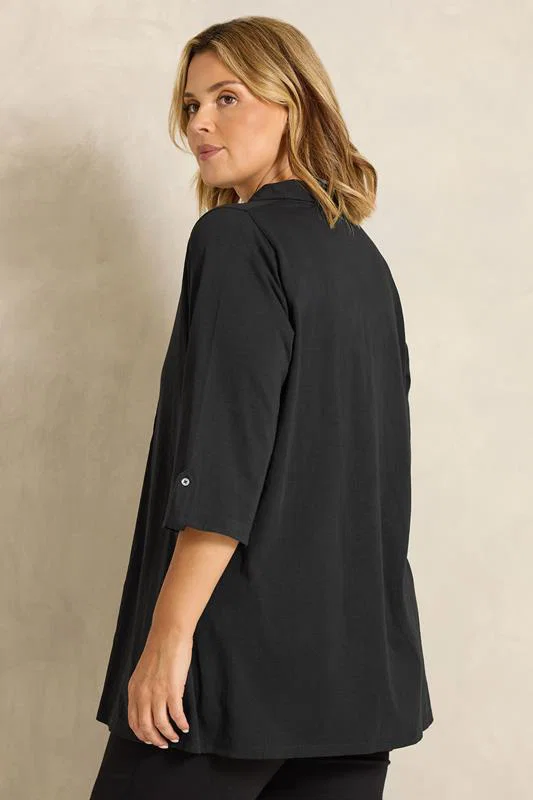 Black Pintuck Henley Top detail 2