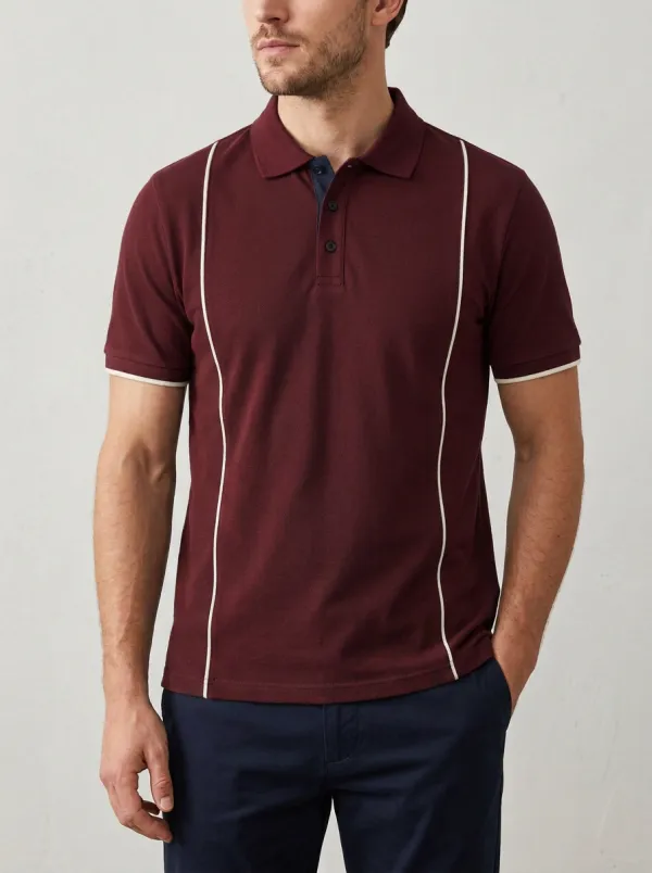 Men's Casual Navy Blue Contrast Piping Printed Polo Shirt