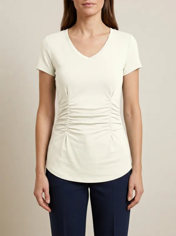 V-Neck Waist-Ruched Ruched T-Shirt