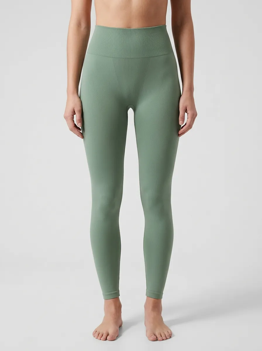 Women's Ribbed-Waistband Contoured-Hip Seamless High-Rise Leggings