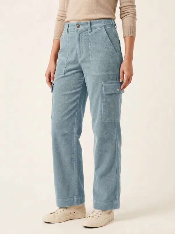 Women's High-Rise Multi-Pocket Cargo Straight-Leg Corduroy Pants