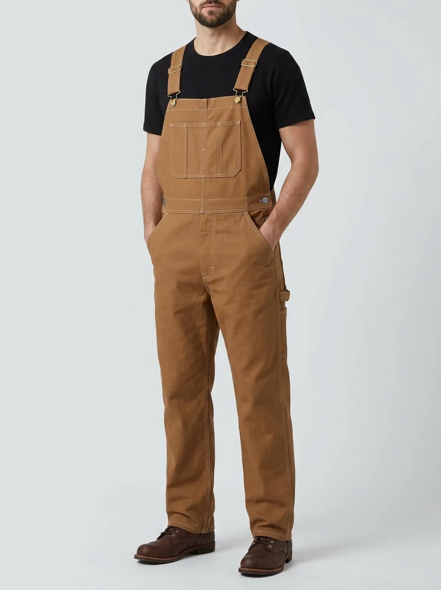 Men's Casual Workwear Brown Canvas Bib Overalls