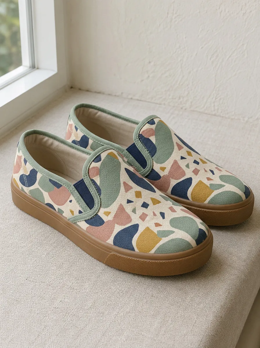 Women's Refined Abstract Terrazzo Pattern Patterned Slip-on Canvas Shoes