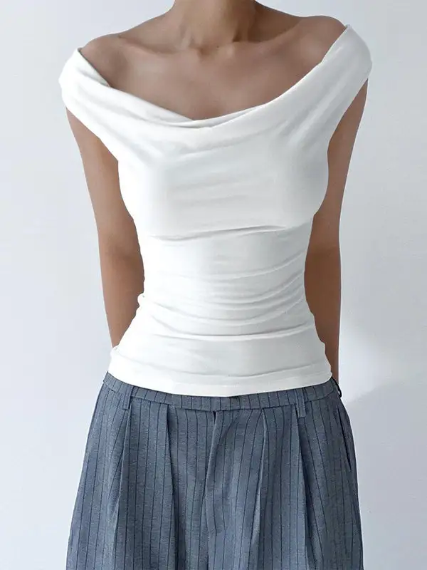 Relaxed Slim Fit Backless Lace Detail Up Sheer Panel Detail Off The Shoulder T-Shirt