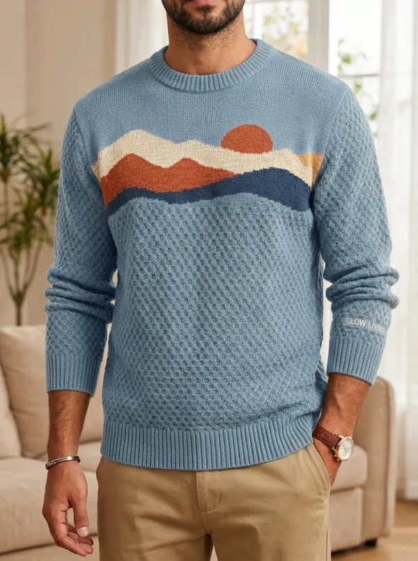 Men's Landscape Intarsia Ribbed Sweater
