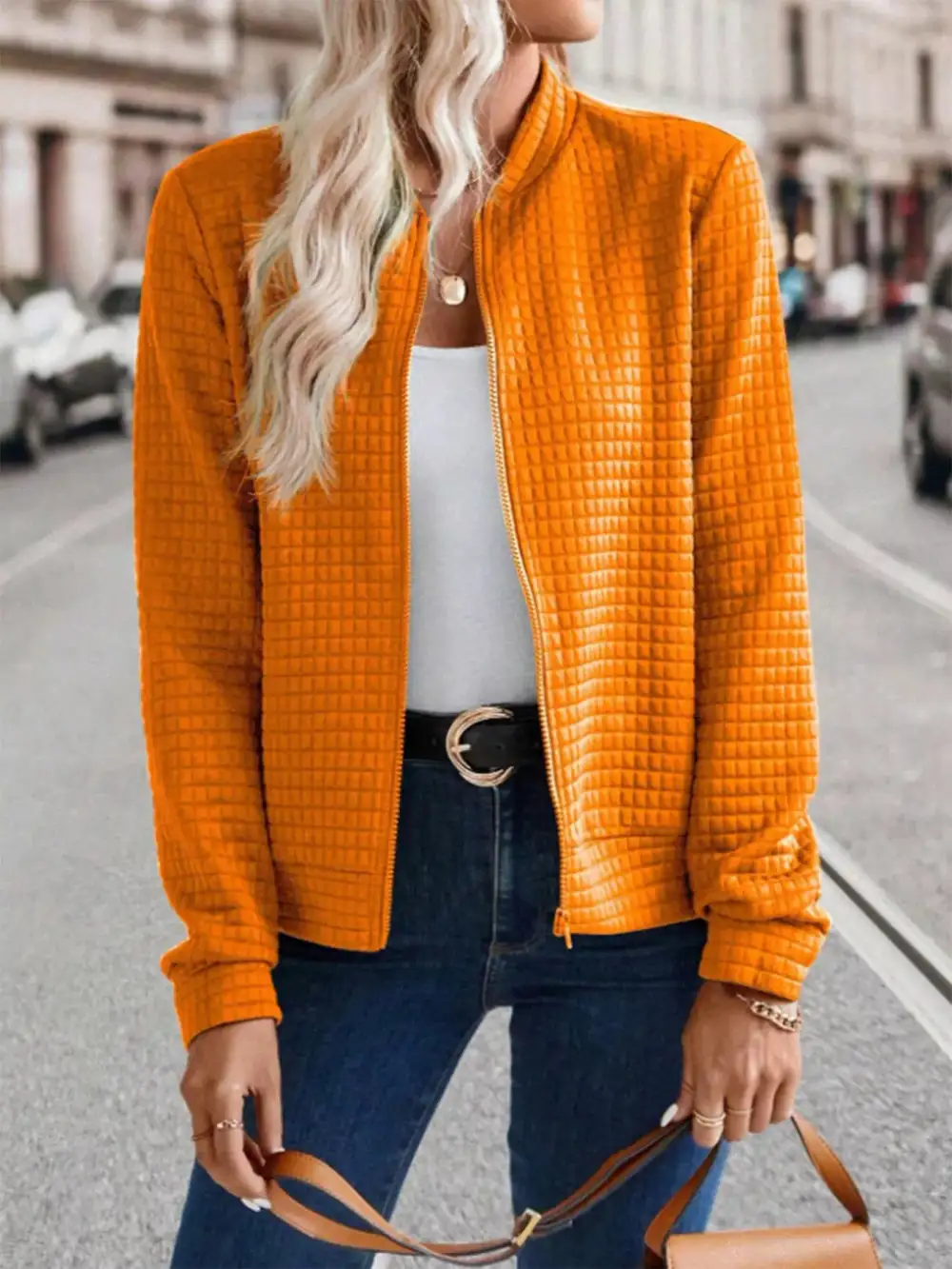 Textured Zip-up Long Sleeve Jacket
