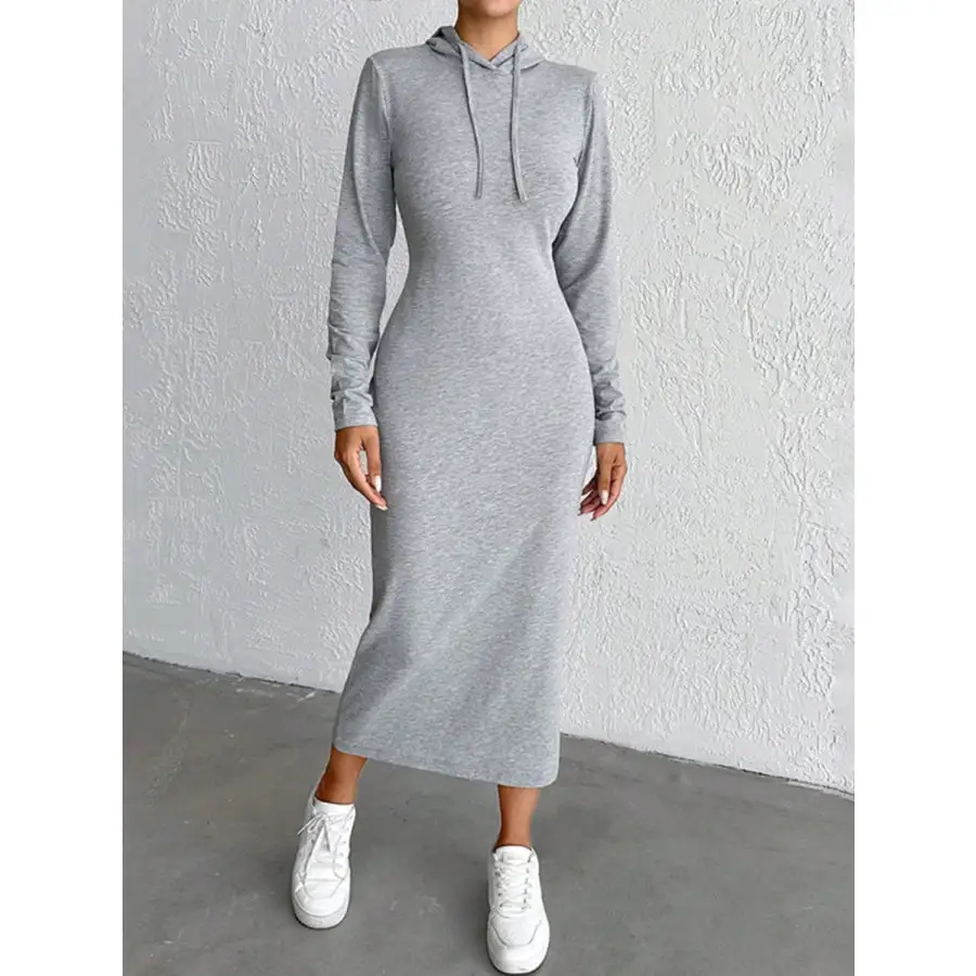 Drawstring Long Sleeve Hooded Midi Dress