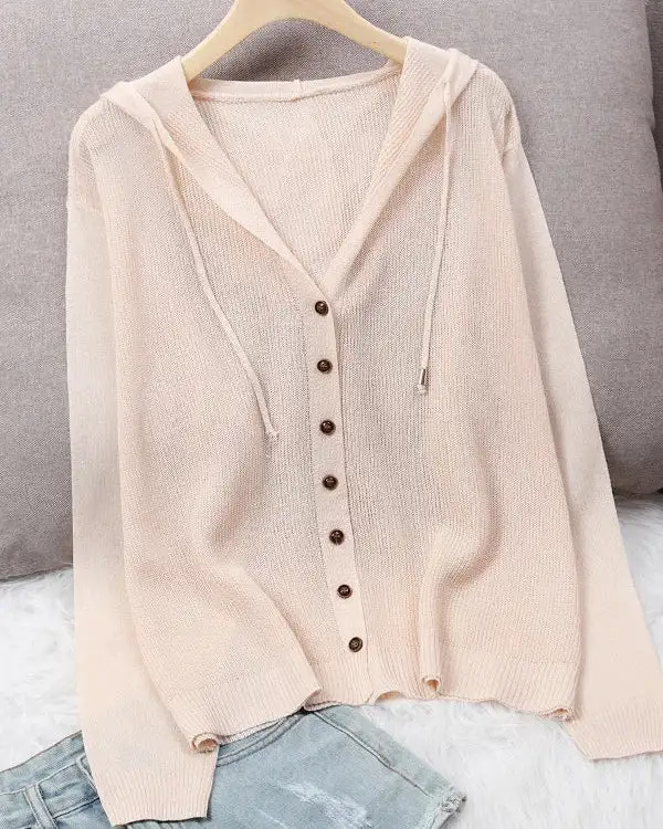 Silk-Blend Hooded Openwork Cardigan