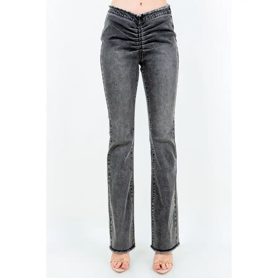 Classic American Bazi V Cut Ruched Flare Pants