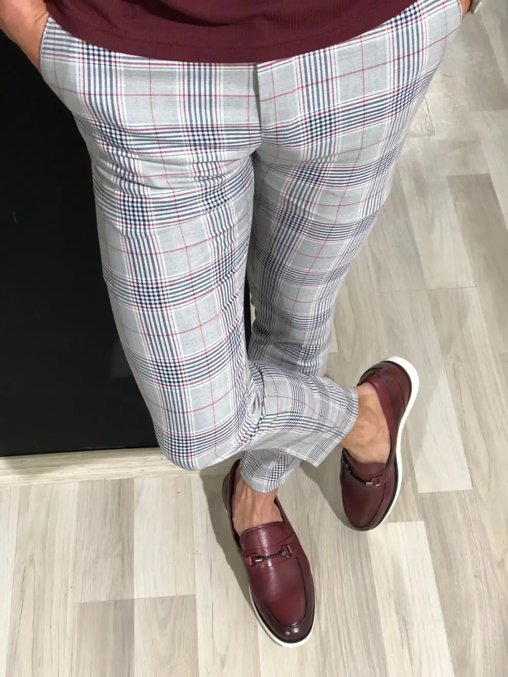 Modern Classic Slim Fit Plaid Tailored Trousers