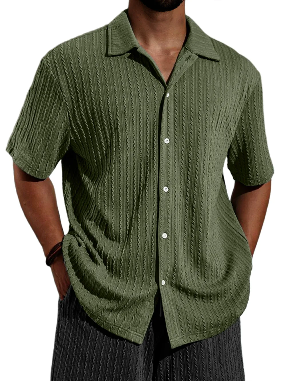 Jacquard Open Collar Shirt