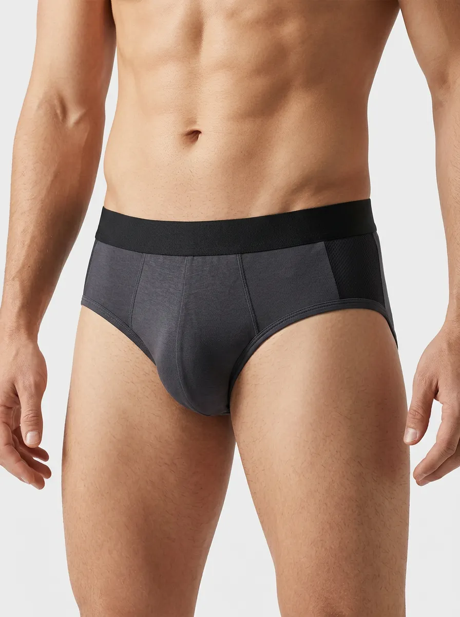 Men's Athletic Performance Charcoal Grey Mesh Panel Briefs