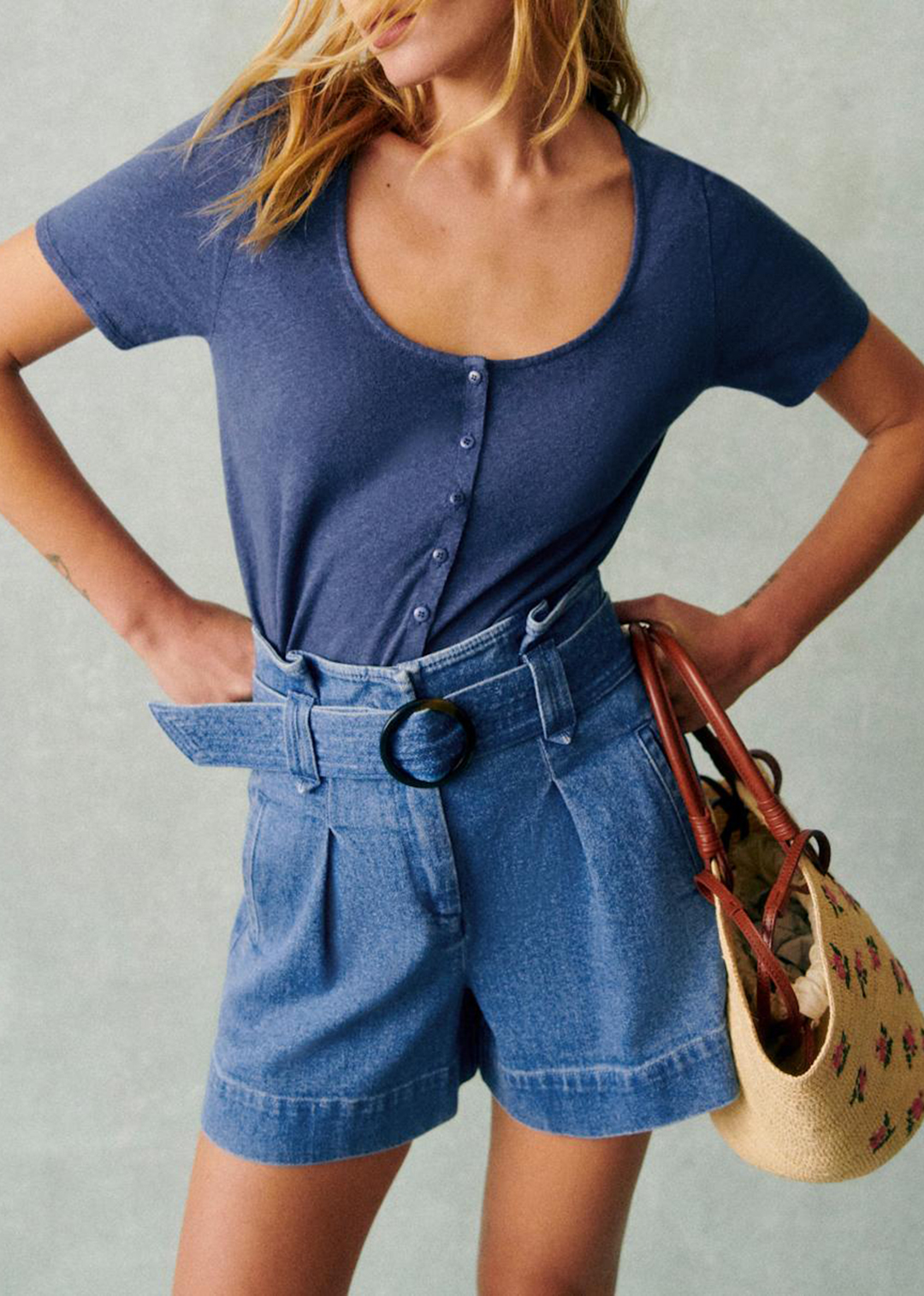 Solid Color Round Neck Cotton And Linen T-Shirt Short Sleeves