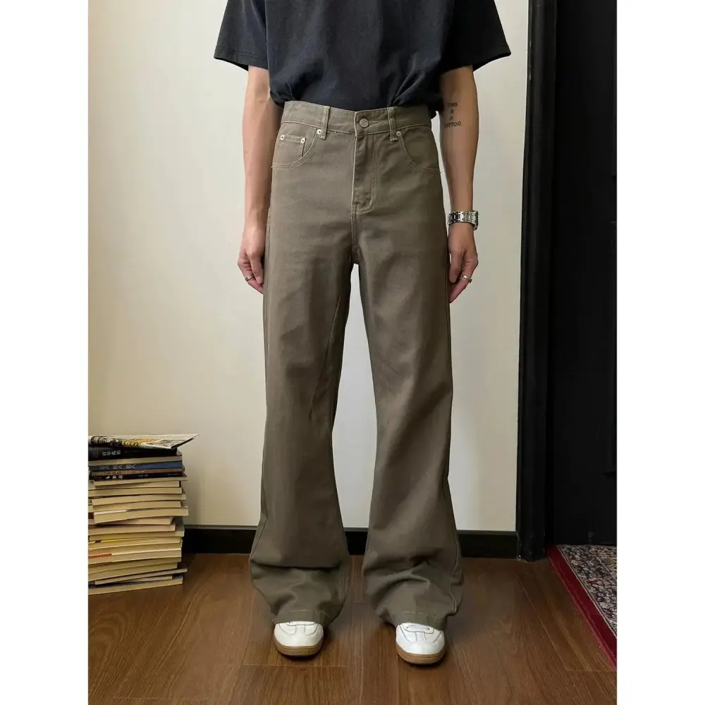 Solid Relaxed Straight Leg Jeans