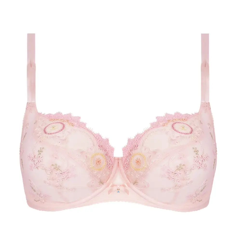 Women's Full Coverage Underwire Three-Part Cup Embroidery Mesh Cotton Blend Decorative Stone Bra