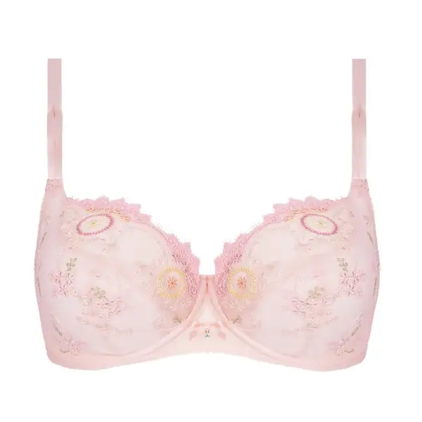 Women's Full Coverage Underwire Three-Part Cup Embroidery Mesh Cotton Blend Decorative Stone Bra