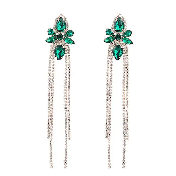 Rhinestone Floral Tassel Earrings