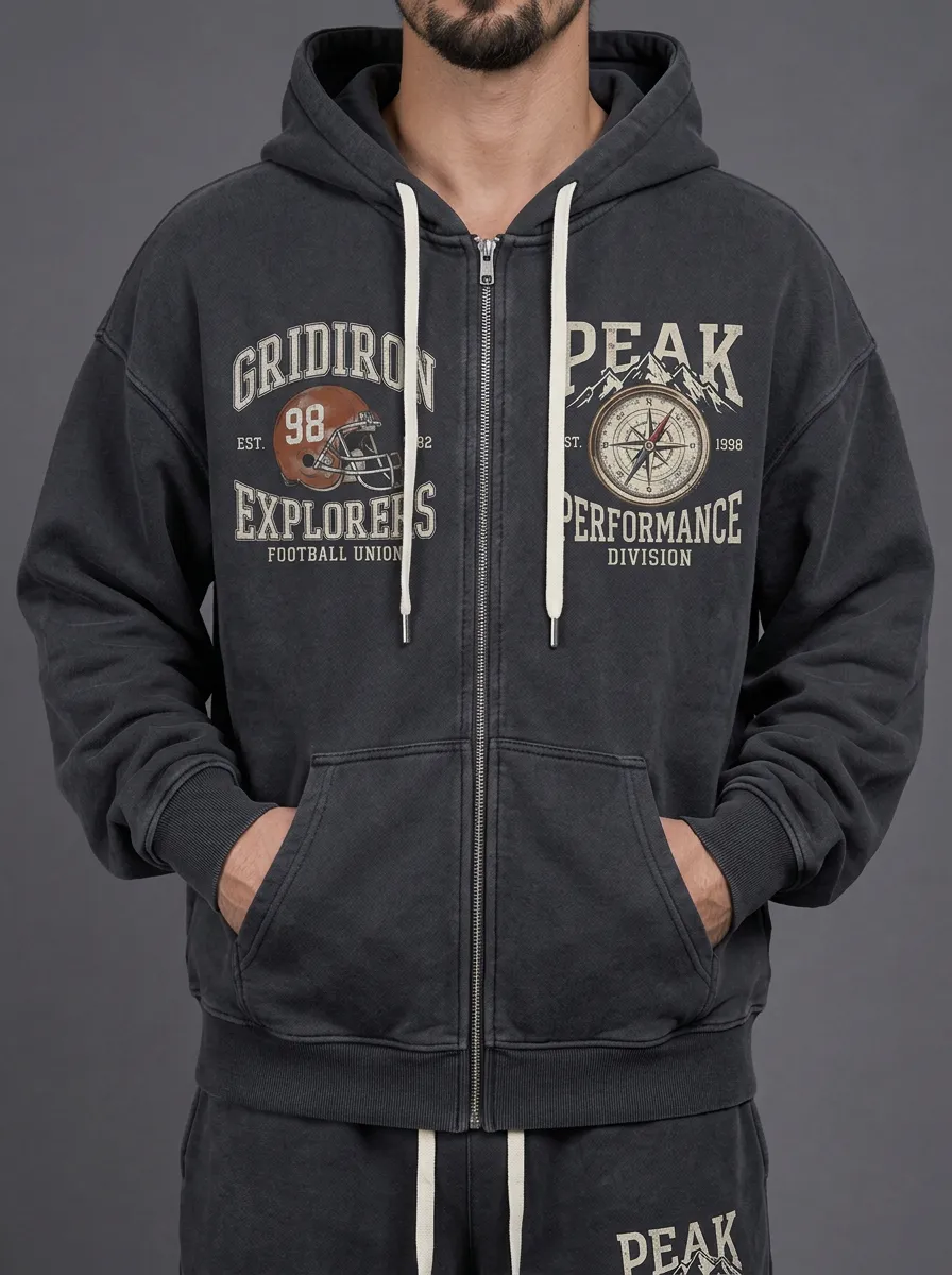 Men's Football Compass Explorer Graphic Printed Zip-up Hoodie