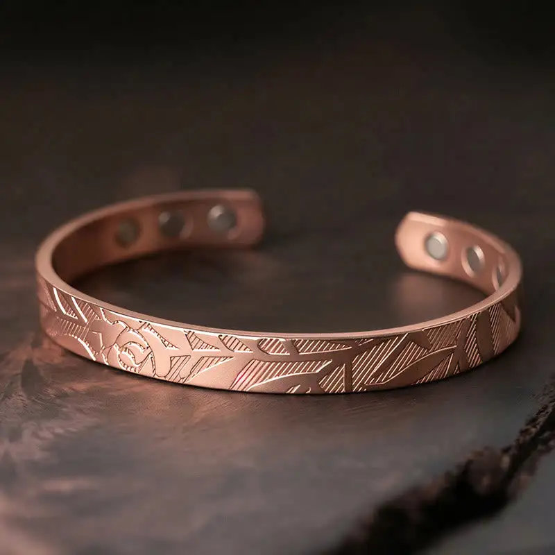 Flower Pattern Copper Bangle Bracelet