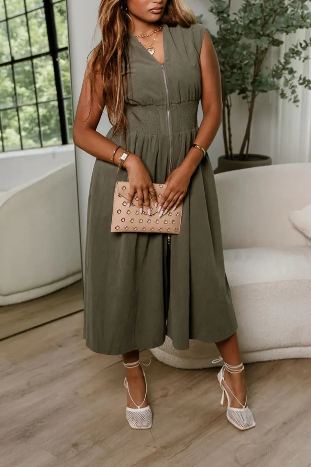 Front Zipper Sleeveless Dress