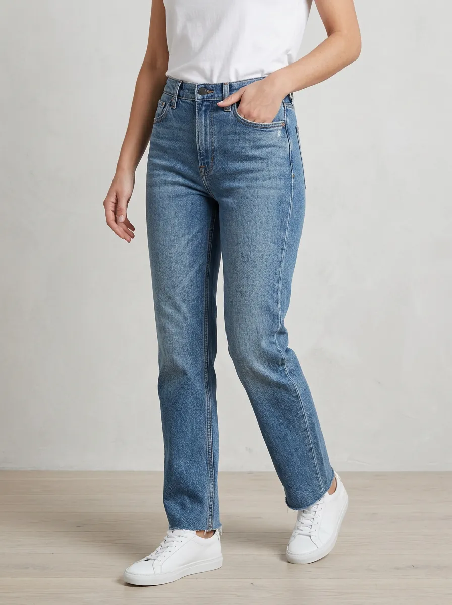 High-Rise Raw-Hem Casual Daily-Wear Denim Jeans