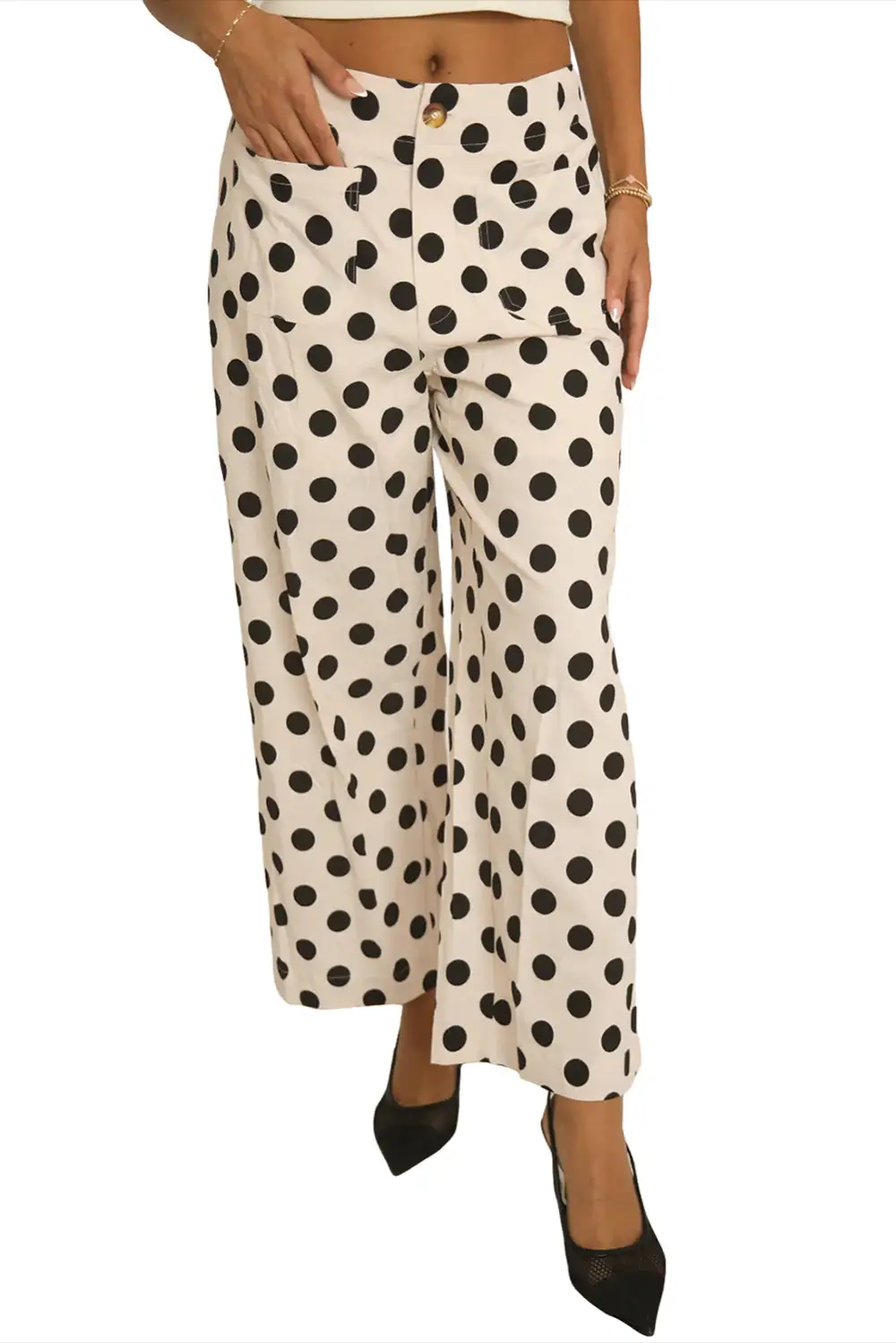 Polka Dot Print Patched Pocket Loose Trousers