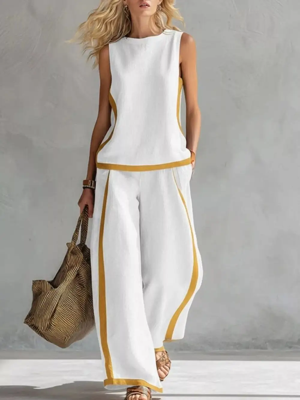Sleeveless Tank Top and Wide Leg Pants Set